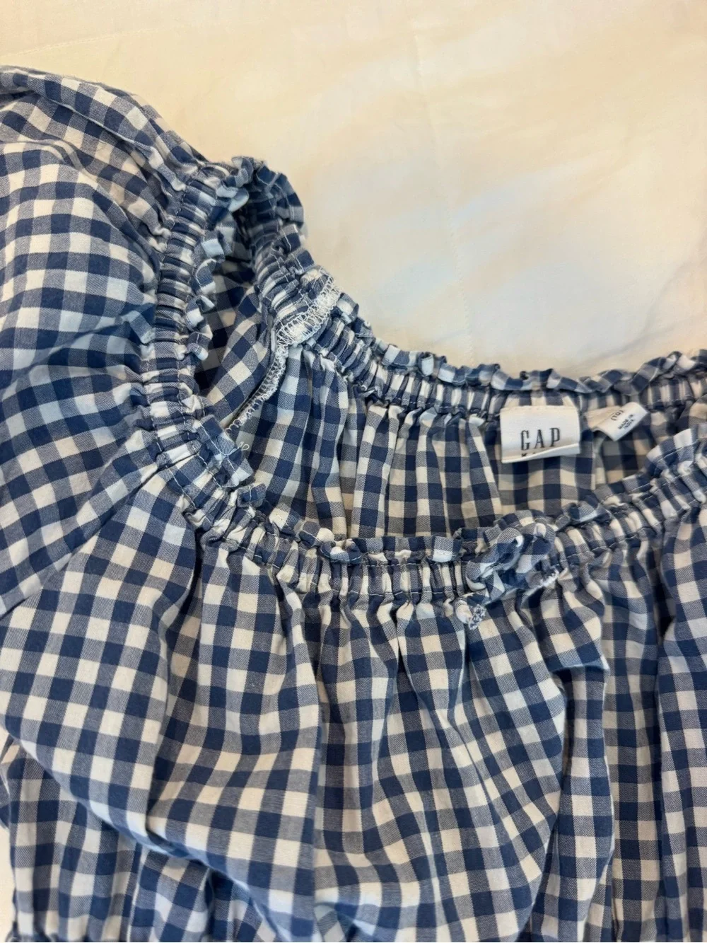 GAP Blue Gingham Smocked Tiered Dress